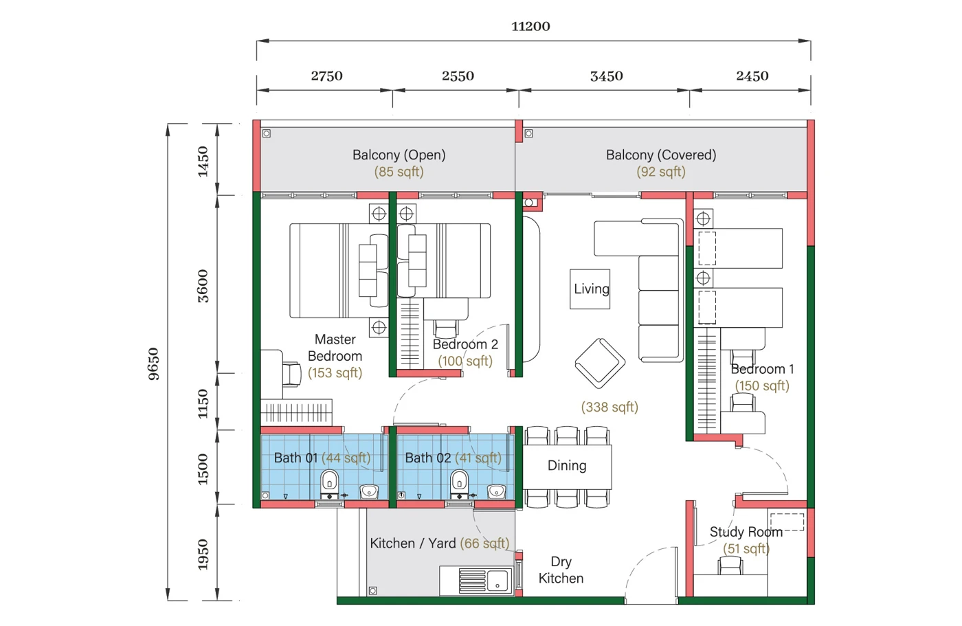 Aria Type A1 floor plan