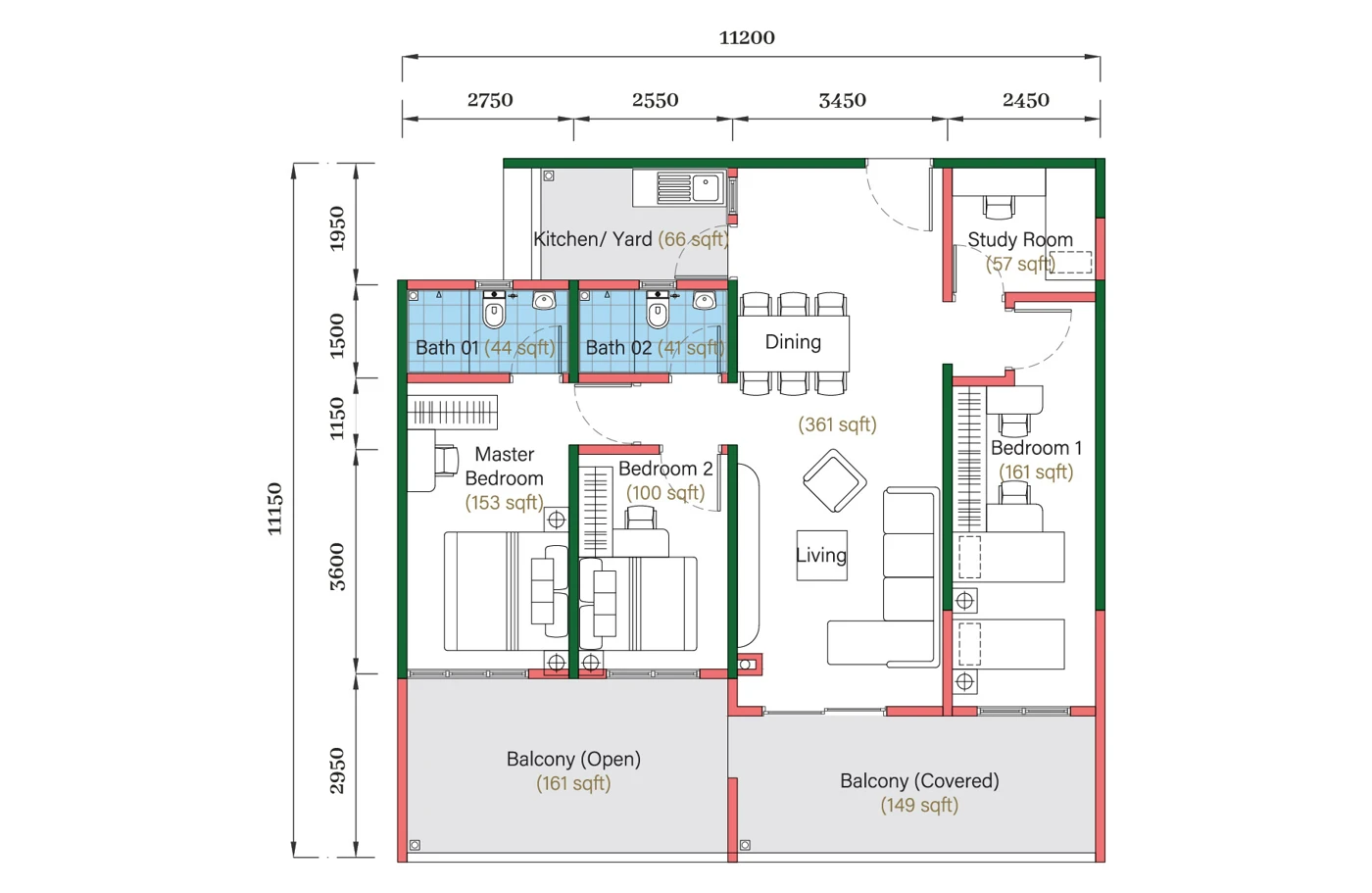 Aria Type A2 floor plan