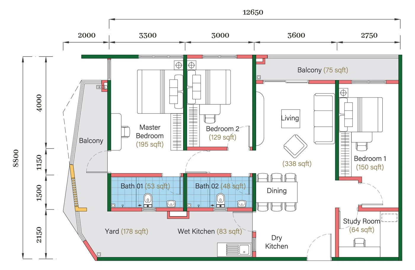 Aria Type B1 floor plan