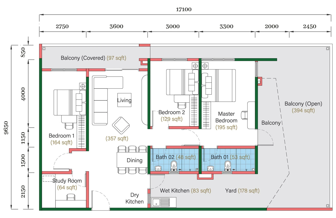 Aria Type B2 floor plan